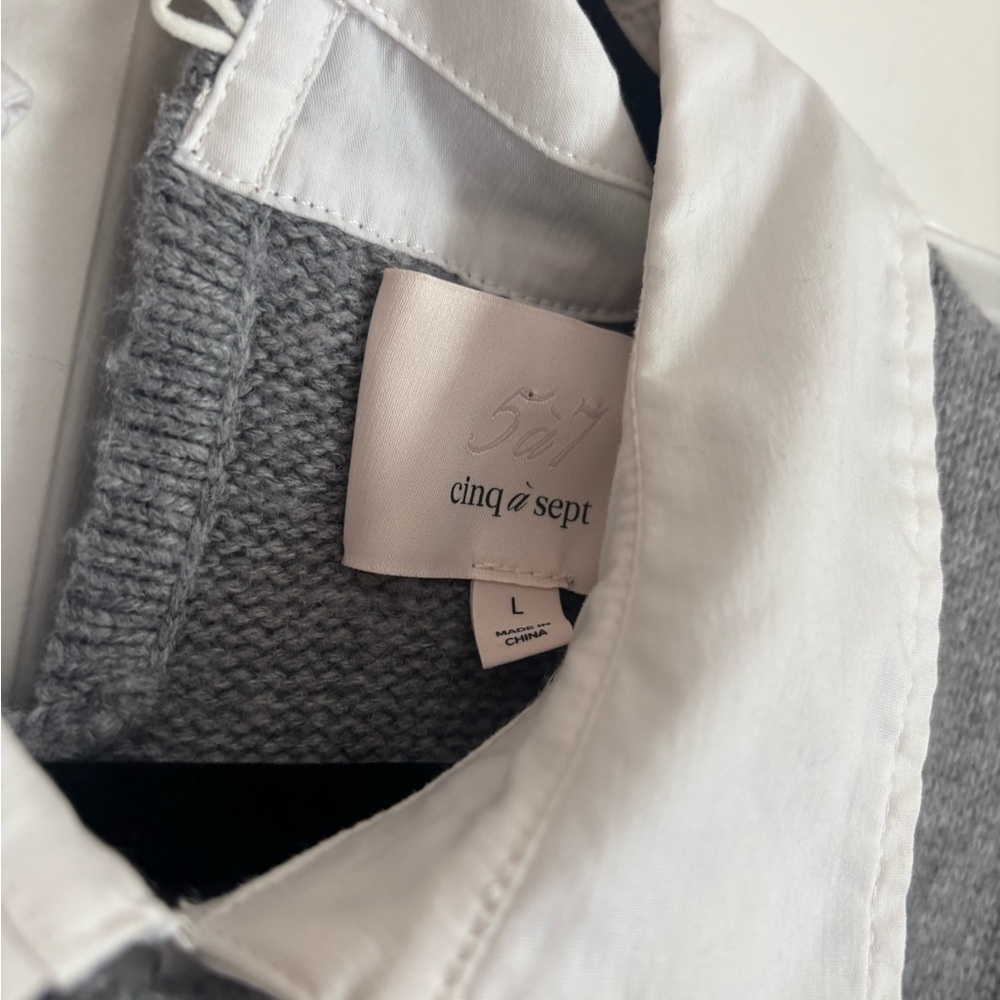 cinq a sept Gray Knit Sweater Dress with White Collar & Cuffs - Picture 8 of 14